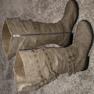 NWOT Weeboo Cool-13 Brown Feux Leather Clave‎ Boots 4 Buckles & Zip Size 8.5